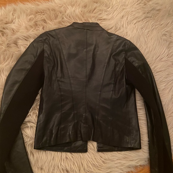 Cole Haan Lambskin Open Front Waterfall Leather Jacket - Picture 7 of 7